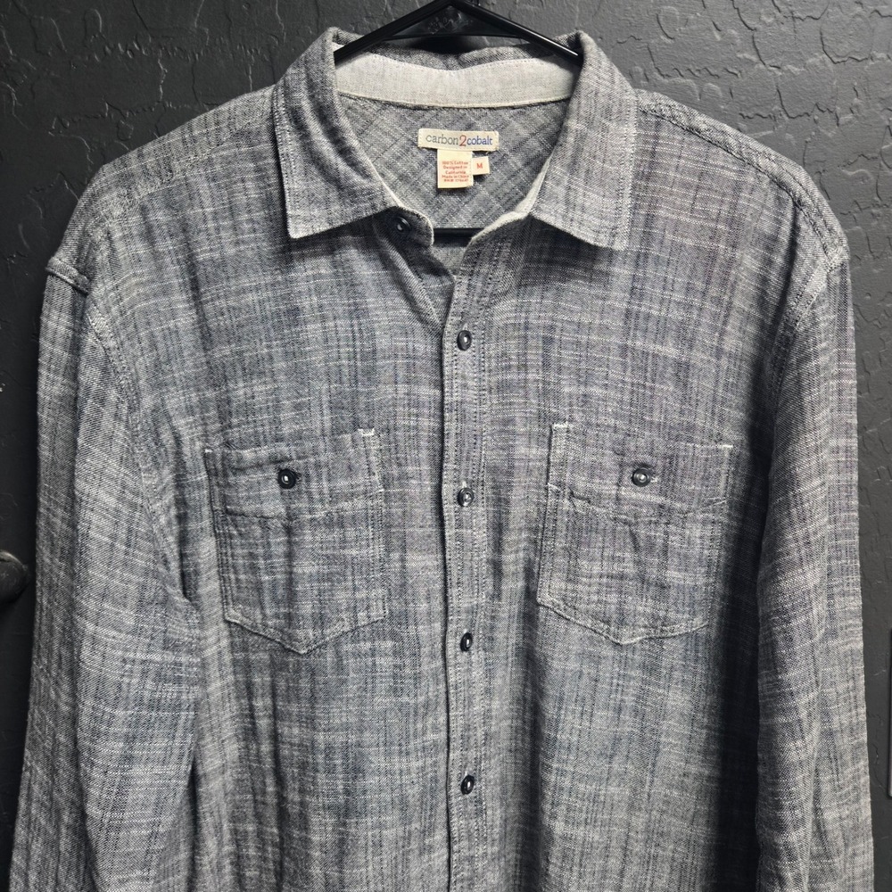 Carbon 2 Cobalt Men Gray Slub Cotton Button Down Shirt Double Pocket Size M